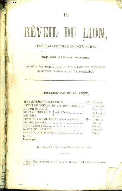 LE REVEIL DU LION COMEDIE VAUDEVILLE EN DEUX ACTES.