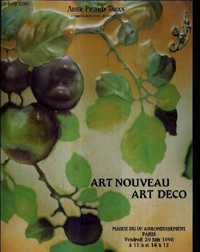 CATALOGUE DE VENTES AUX ENCHERES - ART NOUVEAU ART DECO VENTE A PARIS MAIRIE DU IXE ARRONDISSEMENT LE VENDREDI 29 JUIN 1990.