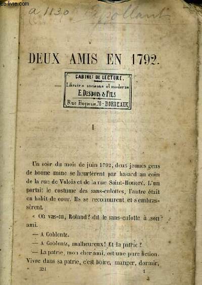 DEUX AMIS EN 1792.