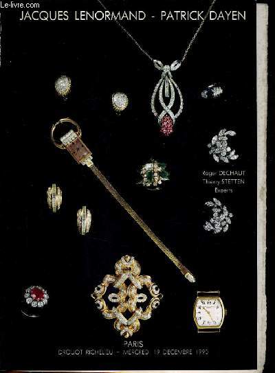 CATALOGUE DE VENTES AUX ENCHERES - BEAUX BIJOUX ANCIENS ET MODERNES OBJETS DE VITRINE ORFEVRERIE ANCIENNE ET ARGENTERIE MODERNE - DROUOT RICHELIEU SALLES 1 ET 7 - 19 DECEMBRE 1990.