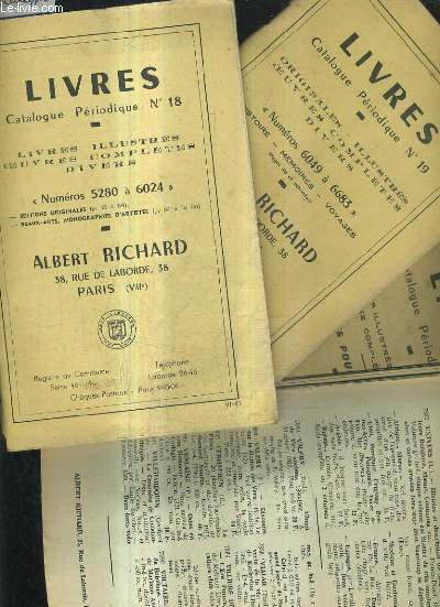 LOT DE 5 CATALOGUES DE LA LIBRAIRIE ALBERT RICHARD - LIVRES - N18 + 19 + 20 + 21 + 22.