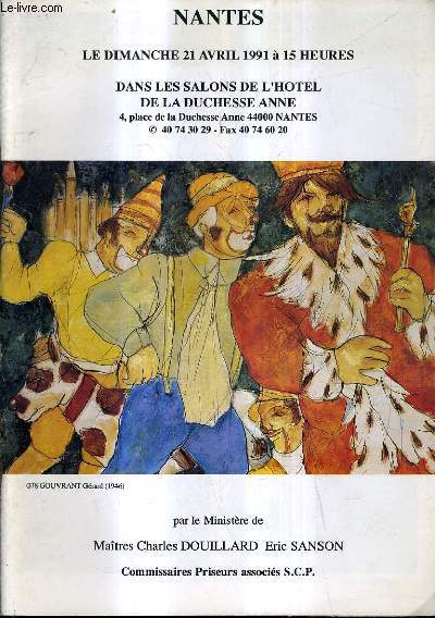 CATALOGUE DE VENTES AUX ENCHERES - TABLEAUX MODERNES - 21 AVRIL 1991 A 15 HEURES DANS LES SALONS DE L'HOTEL DE LA DUCHESSE ANNEE.