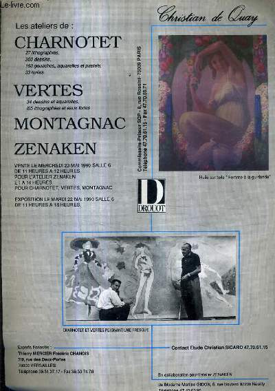 FASCICULE DE VENTES AUX ENCHERES - LES ATELIERS DE CHARNOTET - VERTES - MONTAGNAC - ZENAKEN - 22 ET 23 MAI 1990 DROUOT.