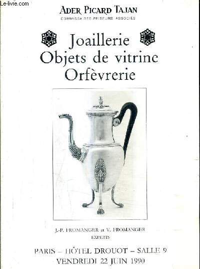 CATALOGUE DE VENTES AUX ENCHERES - JOAILLERIE OBJETS DE VITRINE ORFEVRERIE - PARIS HOTEL DROUOT SALLE 9 - 22 JUIN 1990.