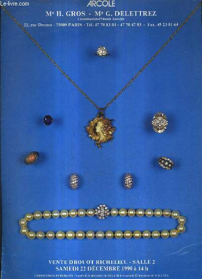 FASCICULE DE VENTES AUX ENCHERES - BIJOUX ANCIENS ET MODERNES XIX - 1930-1950 - DROUOT RICHELIEU SALLE 2 - 22 DECEMBRE 1990.