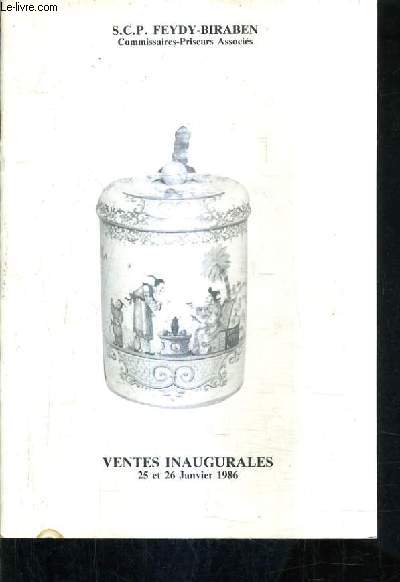 CATALOGUE DE VENTES AUX ENCHERES - BON MOBILIER CERAMIQUES PORCELAINES FAIENCES BRONZES ET EXTREME ORIENT BONS BIBELOTS ETAINS ET CUIVRES SOLDATS DE PLOMB TABLEAUX AQUARELLES PASTELS ESTAMPES ETC - 25 ET 26 JANV. 1986 .