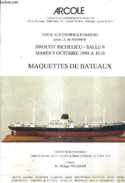 FASCICULE DE VENTES AUX ENCHERES - MAQUETTES DE BATEAUX - DROUOT RICHELIEU SALLE 9 - 9 OCTOBRE 1990.