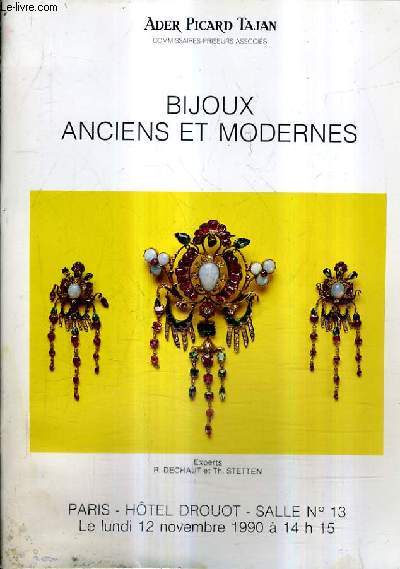 CATALOGUE DE VENTES AUX ENCHERES - BIJOUX ANCIENS ET MODERNES - PARIS HOTEL DROUOT SALLE 13 - 12 NOVEMBRE 1990.