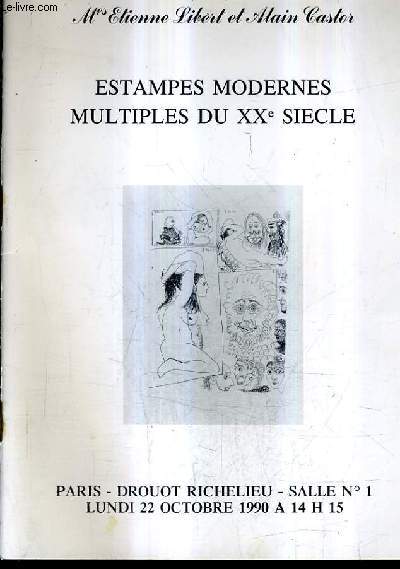 CATALOGUE DE VENTES AUX ENCHERES - ESTAMPES MODERNES MULTIPLES DU XXE SIECLE - DROUOT RICHELIEU SALLE 1 - 22 OCTOBRE 1990.