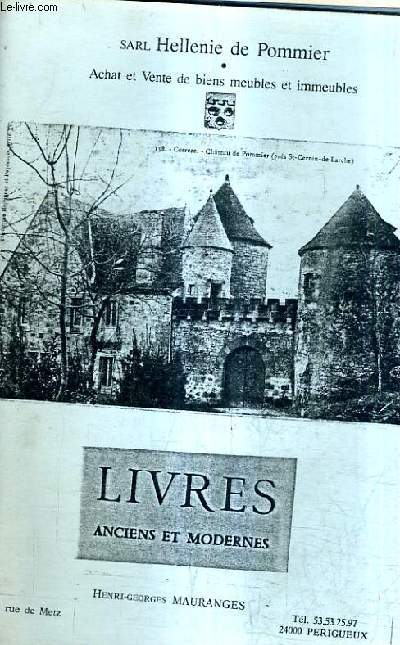 CATALOGUE DE LA LIBRAIRIE HENRI GEORGES MAURANGES - LIVRES ANCIENS ET MODERNES.