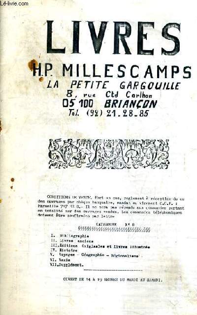 CATALOGUE N8 DE LA LIBRAIRIE H.P. MILLESCAMPS - LIVRES.
