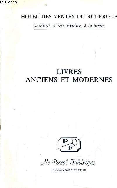 CATALOGUE DE VENTES AUX ENCHERES - LIVRES ANCIENS ET MODERNES - HOTEL DES VENTES DU ROUERGUE - 24 NOVEMBRE 1990.