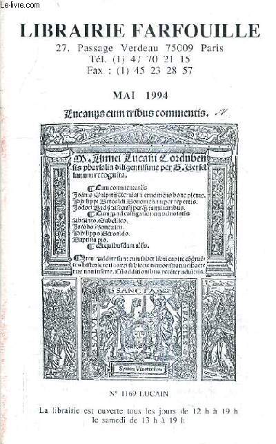 CATALOGUE DE LA LIBRAIRIE FARFOUILLE MAI 1994.