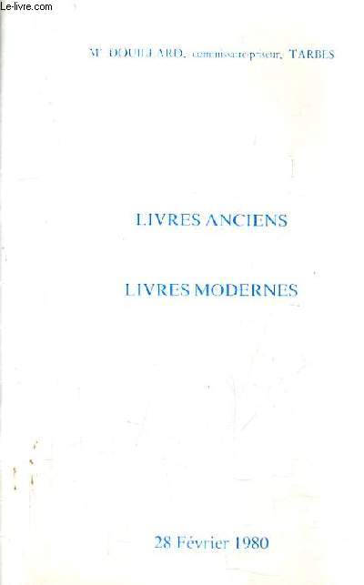 CATALOGUE DE VENTES AUX ENCHERES - IMPORTANT LOT DE LIVRES ANCIENS ET MODERNES BIBLIOTHEQUE DE MADAME T... ET DIVERS - 28 FEVRIER 1980 - HOTEL DES VENTES MOBILIERES DE TARBES.