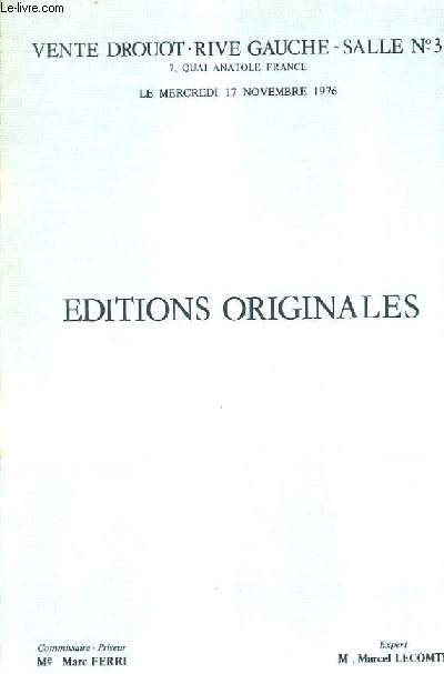 CATALOGUE DE VENTES AUX ENCHERES - EDITIONS ORIGINALES - DROUOT RIVE GAUCHE SALLE 3 - 17 NOVEMBRE 1976.