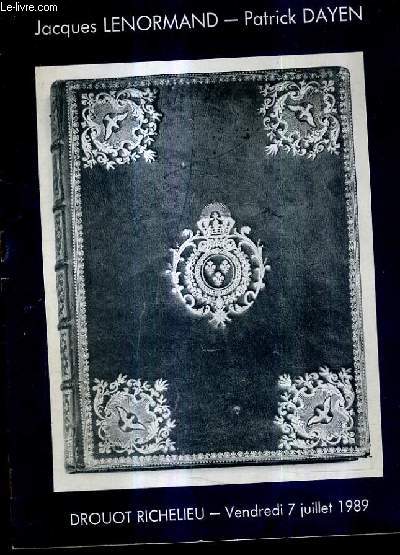 CATALOGUE DE VENTES AUX ENCHERES - AUTOGRAPHES ET LIVRES - 7 JUILLET 1989 SALLE 12 - DROUOT RICHELIEU.