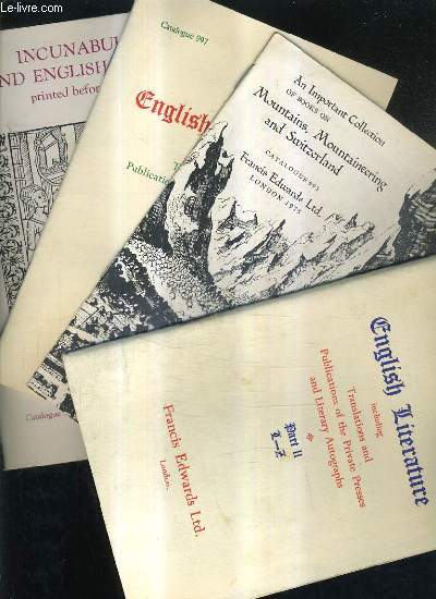 LOT DE 4 CATALOGUES EN ANGLAS DE LA LIBRAIRIE FRANCIS EDWARDS LTD - n980 1974 + N993 1975 + N997 1975 + N1017 1979.