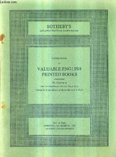 CATALOGUE OF VALUABLE ENGLISH PRINTED BOOKS.