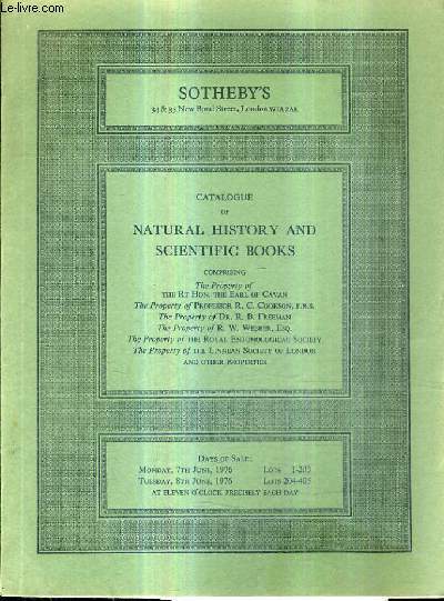 CATALOGUE OF NATURAL HISTORY AND SCIENTIFICC BOOKS.