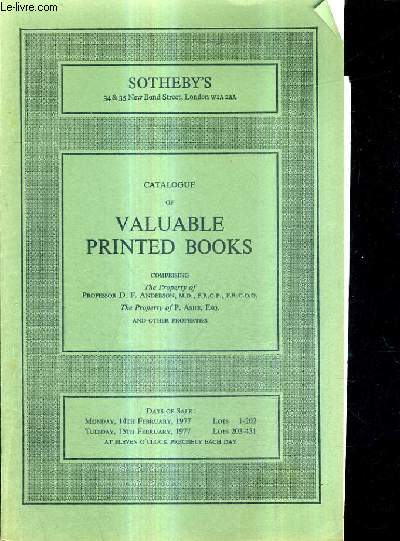 CATALOGUE OF VALUABLE PRINTED BOOKS.