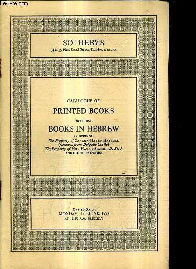 CATALOGUE OF PRINTED BOOKS INCLUDING BOOKS IN HEBREW.