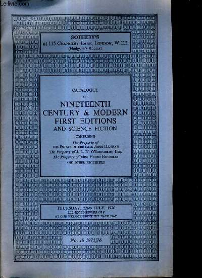 CATALOGUE OF NINETEENTH CENTURY & MODERN FIRST EDITIONS AND SCIENCE FICTION.