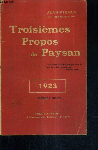 TROISIEMES PROPOS DE PAYSAN.