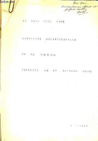 LE PAIN CHEZ NOUS - ASSEMBLEE DEPARTEMENTALE DE LA S.E.F.C.O. PAMPROUX LE 21 JANVIER 1979.