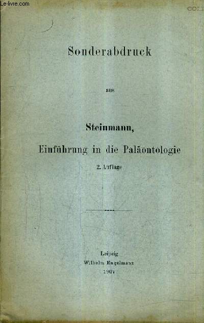 SONDERABDRUCK AUS STEINMANN EINFUHRUNG IN DIE PALAONTOLOGIE - 2. AUFLAGE.