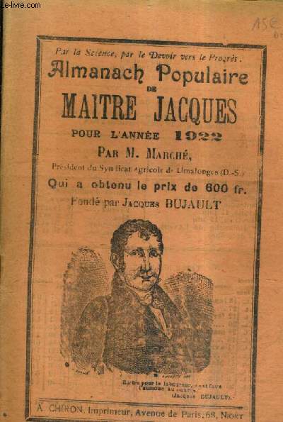 ALMANACH POPULAIRE DE MAITRE JACQUES POUR L'ANNEE 1922 - FONDE PAR JACQUES BUJAULT.