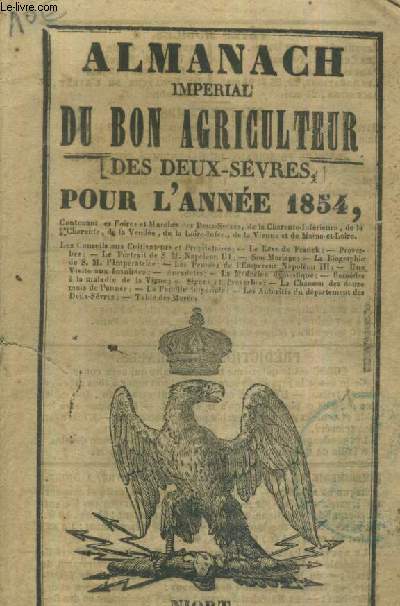 ALMANACH IMPERIAL DU BON AGRICULTEUR DES DEUX SEVRES POUR L'ANNEE 1854.