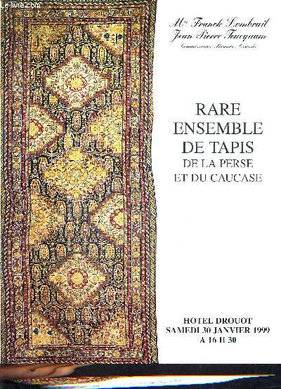 CATALOGUE DE VENTES AUX ENCHERES - RARE ENSEMBLE DE TAPIS DE LA PERSE ET DU CAUCASE TCHI TCHI DAGHESTAN PERIPEDIL KABRISTAN KAZAK KOUBA - HOTEL DROUOT - 30 JANVIER 1999.