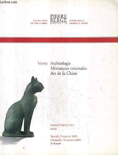 CATALOGUE DE VENTES AUX ENCHERES - ARCHEOLOGIE MINIATURES ORIENTALES ART DE LA CHINE - 15 ET 16 OCTOBRE 2005 - DROUOT RICHELIEU PARIS.