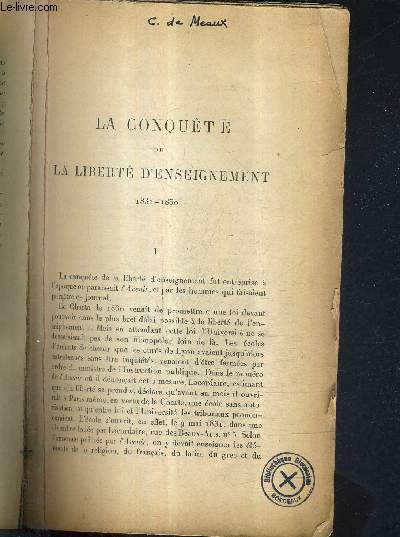 LA CONQUETE DE LA LIBERTE D'ENSEIGNEMENT 1831-1850.