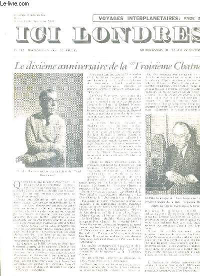 ICI LONDRES N450 21 SEPTEMBRE 1956 - le dixime anniversaire de la troisieme chaine - au pays de paul et virginie - le peintre de marie antoinette - caravansrail pour gentlemen - voyages interplantaires deuxime interview avec Grey walter etc.