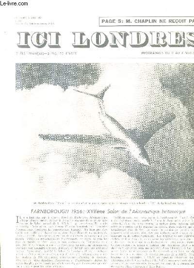 ICI LONDRES N447 31 AOUT 1956 - farnborough 1956 XVIIeme salon de l'aronautique britannique - nouvel an en septembre - les mmoires du gnral de gaulle par edward ashcroft - festival d'deimbourg - cette anne congre du T.U.C.  brighton etc.