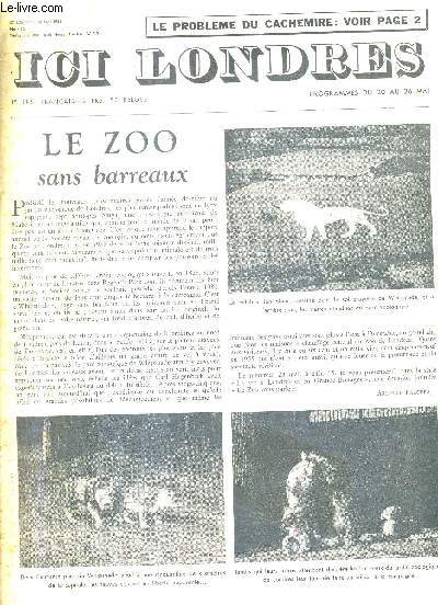 ICI LONDRES N432 18 MAI 1956 - le zoo sans barreaux - trois chefs d'orchestre - le problme du cachemire - le cricket sport national anglais - sauce mayonnaise - elizabeth barrett et robert browning etc.