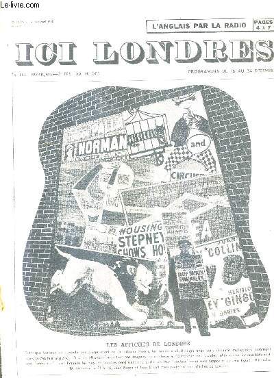 ICI LONDRES N410 16 DECEMBRE 1955 - les affiches de londres - les postes sont fires leur pass - influence normande sur la langue anglaise - un grand auteur dramatique thomas middleton - charles lamb etc.