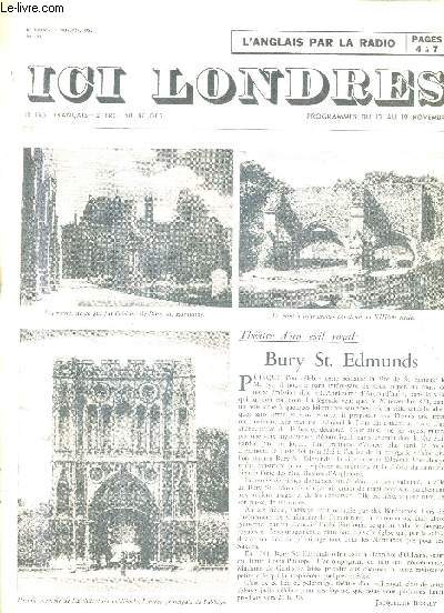 ICI LONDRES N405 11 NOVEMBRE 1955 - Bury St.Edmunds - voyage  ceylan - les curiosits de la littrature d'Isaac D'Israeli - l'levage des vaches laitires en plein air - la lutte prventive contre les moucherons - la reine victoria  paris etc.