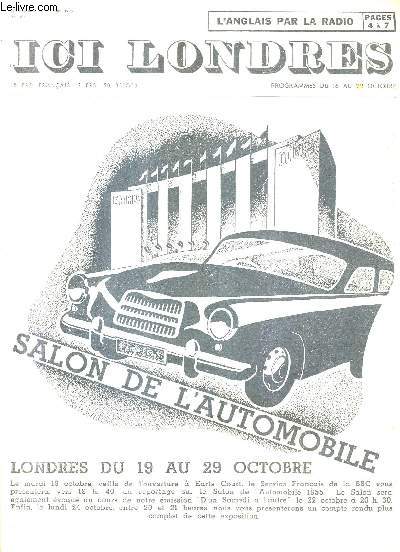 ICI LONDRES N401 14 OCTOBRE 1955 - londres du 19 au 29 octobre salon de l'automobile - les relations commerciales franco britanniques - l'homme qui ne pouvait mal faire - emma hamilton de la richesse  la misre etc.