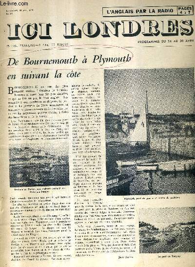 ICI LONDRES N376 27 AVRIL 1955 - de Bournemouth  plymouth en suivant la cte - une sourire et une mallette rouge le budget - mister music - les auberges et leurs enseignes - william carleton l'etudiant pauvre etc.