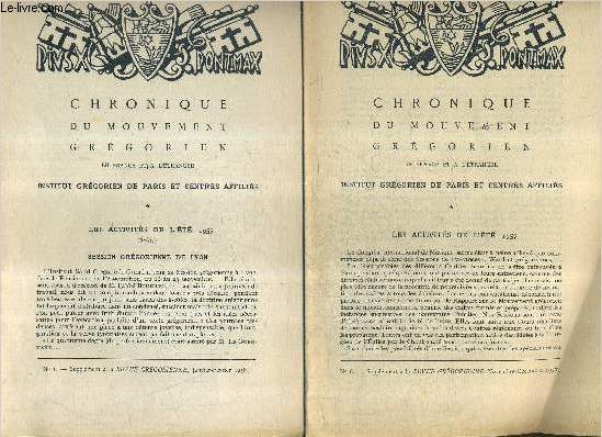 CHRONIQUE DU MOUVEMENT GREGORIEN N6 1957 + N1 1958 - SUPPLEMENT A LA REVUE GREGORIENNE - LES ACTIVITES DE L'ETE 1957 .