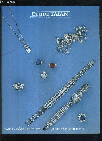 CATALOGUE DE VENTES AUX ENCHERES - BEAUX BIJOUX - HOTEL DROUOT SALLE 1 - 26 FEVRIER 1998 .