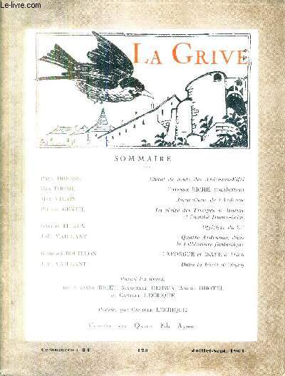 LA GRIVE N123 JUILLET SEPTEMBRE 1964 - chant de route des ardennes eifel - etienne riche - jansnisme de l'ardenne - la gloire des troupes de marine et l'amiti franco belge - officiers du 91e - dans la foret de signy etc.