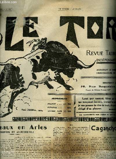 LE TORIL REVUE TAUROMACHIQUE N552 17E ANNEE 16 AVRIL 1938 -