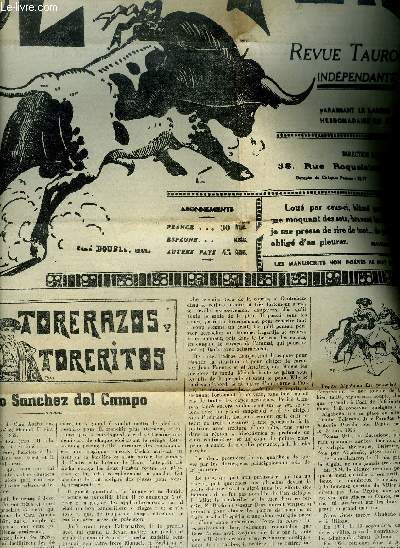 LE TORIL REVUE TAUROMACHIQUE N564 17E ANNEE 9 JUILLET 1938 - pedro sanchez del campo - torerazos y toreritos - dans nos mandes - comparaisons et coincidences - la race navarre aragonaise.
