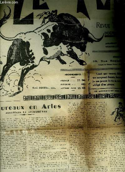 LE TORIL REVUE TAUROMACHIQUE N549 12 MARS 1938 - taureaux en arles autrefois et aujourd'hui - Tileo Danaos - ncrologie - antonio carmona el gordito - les nouveaux ns - toros en amrique - pour les toristas - dans les clubs pena barrera de perpignan .