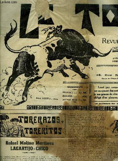 LE TORIL REVUE TAUROMACHIQUE N530 10 JUILLET 1936 - Rafael Molina Martinez Lagartijo - Chico - toros en france - aux vrais aficionados etc.