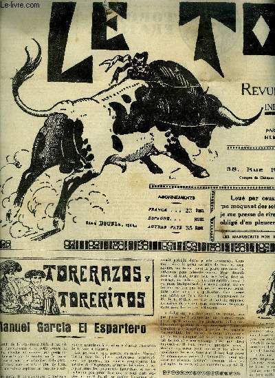 LE TORIL REVUE TAUROMACHIQUE N541 25 SEPTEMBRE 1937 - Manuel Garcia El espartero - de la suerte de pique - tribune libre lettre ouverte a marcial lalanda - toros en amrique mexico etc.