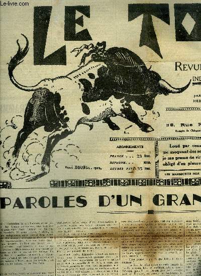 LE TORIL REVUE TAUROMACHIQUE N542 2 OCTOBRE 1937 - Paroles d'un grand torero - dans les clubs les amis du toril - toros en france - toros en amrique - l'actualit tauromachique etc.